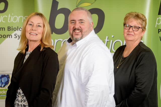 Bio-Productions staff Angela Gill (managing director), Phil Karn (production director) and Avonia Bridge (finance director). Picture: Jim Holden