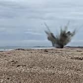 The explosion on Medmerry Beach. Photo: Selsey Coastguard