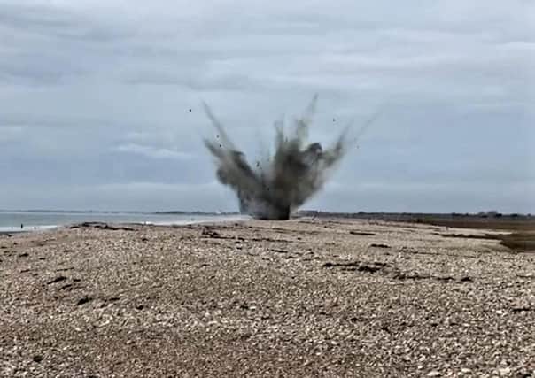 The explosion on Medmerry Beach. Photo: Selsey Coastguard