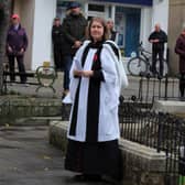 The Rev Lisa Barnet at the Armistice Day service in Horsham's Carfax