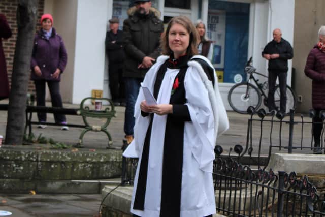 The Rev Lisa Barnet at the Armistice Day service in Horsham's Carfax