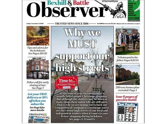Today's Bexhill and Battle Observer front page SUS-201211-122428001