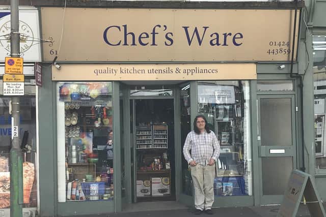Charles Francis outside Chef's Ware, in Queens Road, Hastings