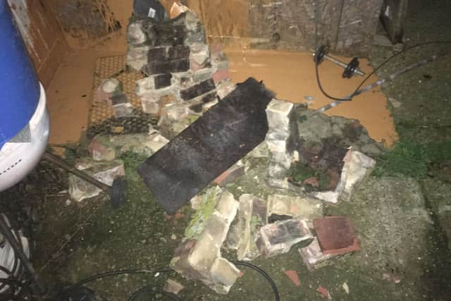 Joanne Price, who lives in Westway, Wick, had a close call when her chimney was blown clean off and fell through the porch of the shed nearby