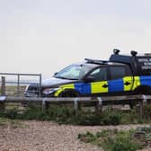 A bomb disposal vehicle at the scene in Pagham