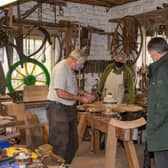 The High Sheriff in the wheelwrights shop with Bob Brotherhood, left, and John Clements. Picture: Pete Edgeler