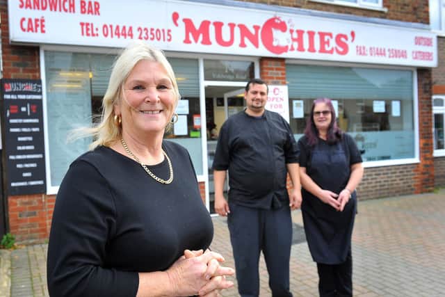Karen Williams celebrates 30 years in business with Munchies in Burgess Hill. Picture: Steve Robards