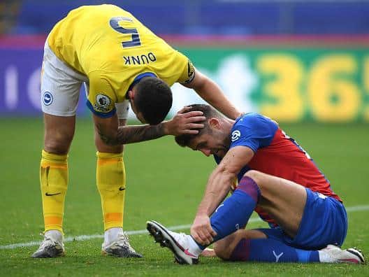 Lewis Dunk was sent off at Crystal Palace for a dangerous challenge on Gary Cahill