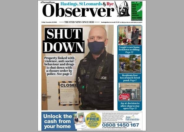 Today's front page of the Hastings and Rye Observer SUS-201119-122636001