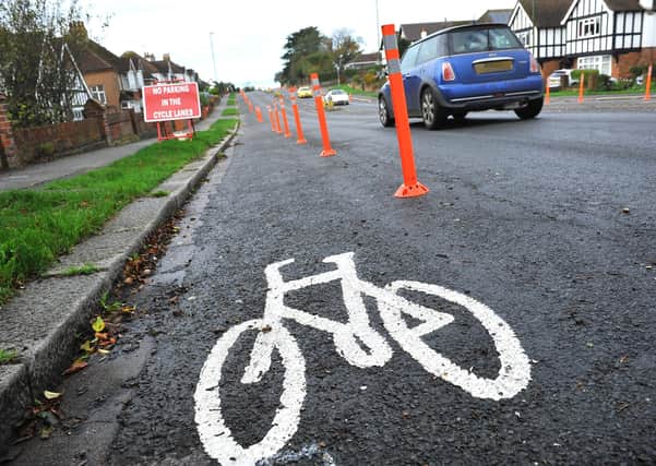 Pop-up cycle lanes on Upper Shoreham Road, Shoreham. Pic Steve Robards SR201101 SUS-200211-170755001