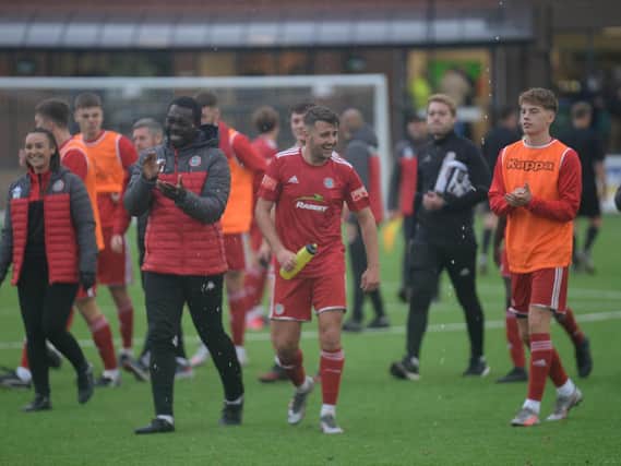 Worthing celebrate a league win over Bowers and Pitsea - but their cup form has not been so sharp / Picture: Marcus Hoare