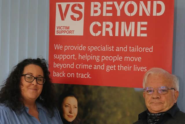 Victim Support communities manager Lisa Domican and Frank Gray, one of the most experienced volunteers in West Sussex