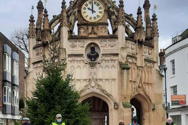 The Rotary Tree of Goodwill at the Chichester Market Cross waiting to be decorated