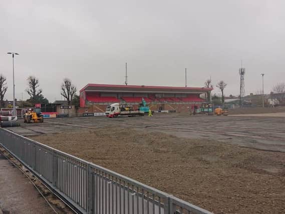 Work on the pitch continues at Woodside Road / Picture: Nathan Bowen
