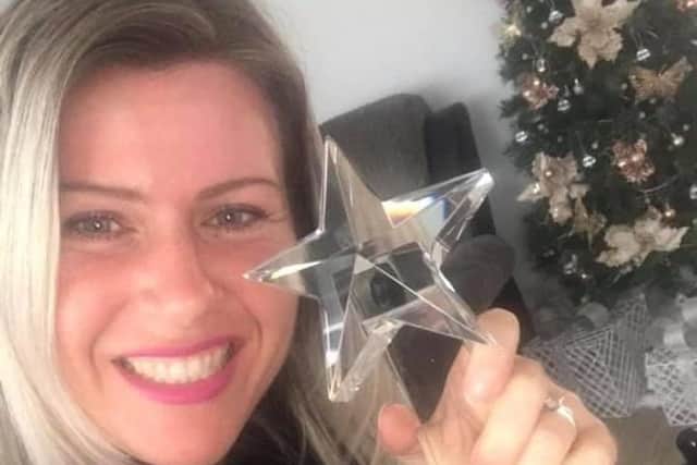 Natasha Bunby received Slimming World’s Top Target Consultant 2020 award in the post, ahead of the virtual ceremony on Saturday