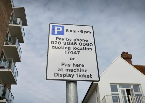Parking sign in Bexhill. SUS-200928-131204001
