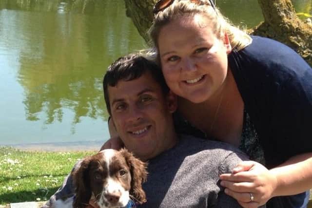 Donor Seb Trezise with wife Hollie and their puppy Freddie