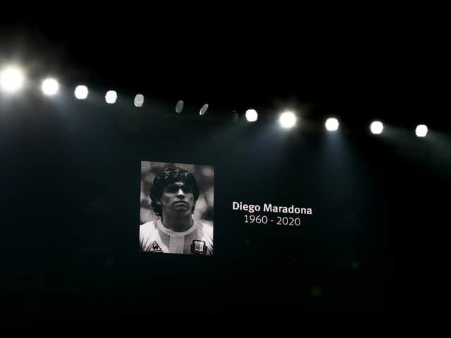 Football stadiums around the world have staged tributes to Diego Maradona since his death at the age of 60 last week / Picture: Getty