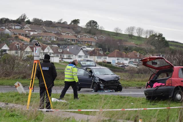 Police at the scene of the collision near Seaford. Picture: Dan Jessup