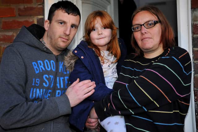 Shane Lainchbury, his partner Zoe and daughter Madison are unhappy about their  Universal credit cut just before Christmas. Pic Steve Robards