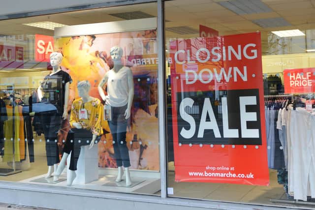 Bonmarche in Hastings with a closing down sale poster in the window 2/12/20 SUS-200212-101721001