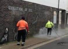 Graffiti the RSPCA had commissioned on the side of their charity shop in Montague Street, Worthing, by Horace was removed by Worthing Borough Council because there had been reports it was 'offensive'