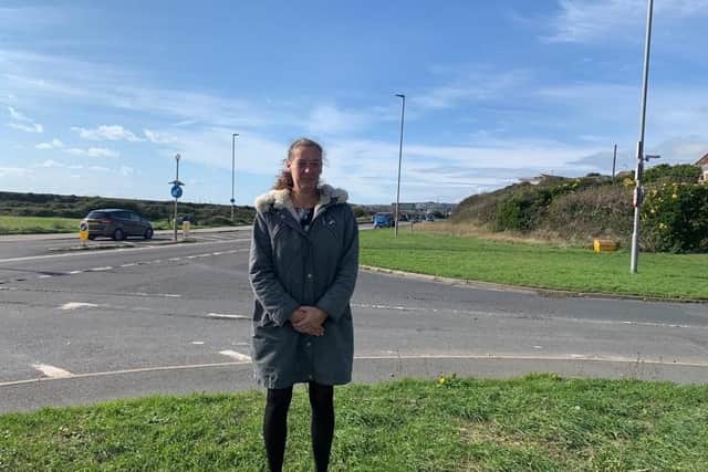 Seaford West district councillor Liz Boorman at the junction with Bishopstone. Picture: Seaford Conservatives