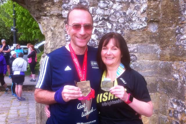 Keen long distance runners, Andy and Julie met at Arunners Running Club in Littlehampton