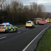 Emergency services at the scene of the collision on the A24. Picture: PC Glen McArthur of Roads Policing Sussex