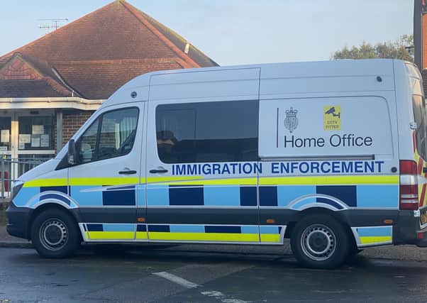 The immigration enforcement van in Worthing on Friday