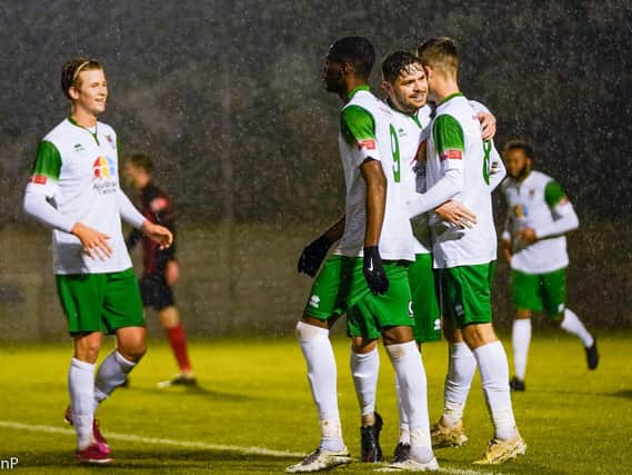 Bognor celebrate on their way to victory at Thame / Picture: Lyn Phillips