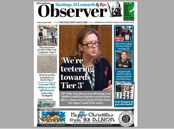 Today's front page of the Hastings and Rye Observer SUS-201012-114047001