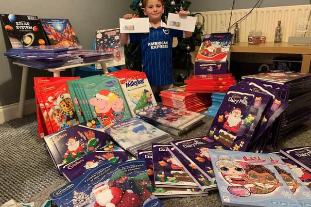 Lucas collected more than180 advent calendars for children in two Sussex refuges