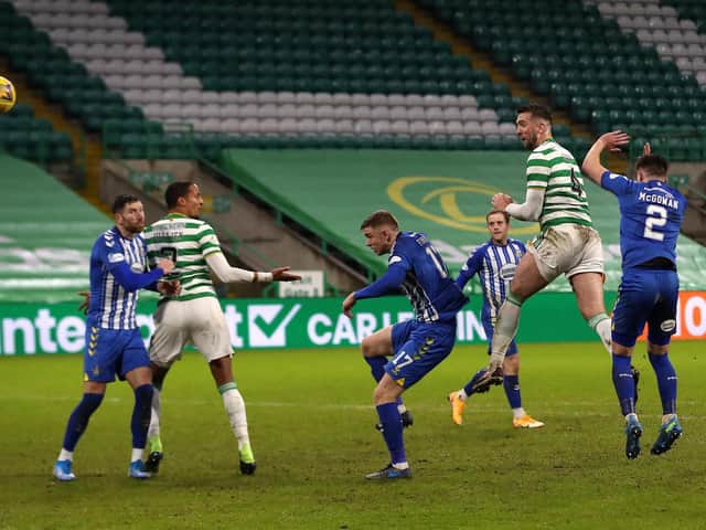 Shane Duffy scores against Kilmarnock during Celtic's 2-0  victory