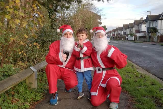 Chris, Ned and Chloe during their My Santa Run challenge for 4Sight