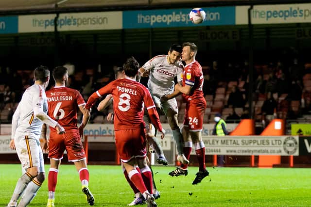 Action from Crawley Town v Bradford City on Tuesday night. Picture by Jamie Evans Photography