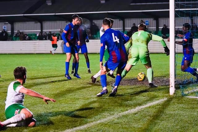 Goalmouth action at Maldon / Picture: Lyn Phillips