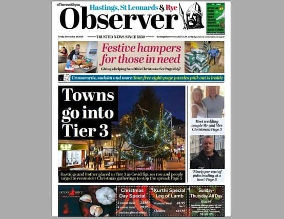 Today's front page of the Hastings and Rye Observer SUS-201217-132941001