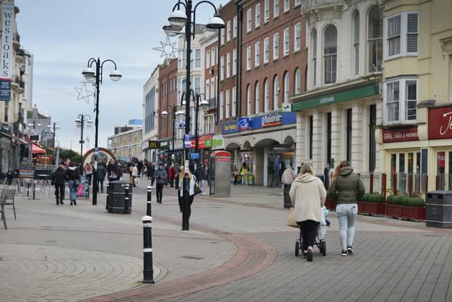 Hastings town centre pictured at the end of England's second lockdown on 2/12/20. SUS-200212-143617001