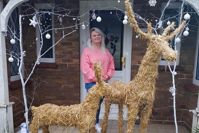 Eva Petuhova, winner of best Christmas decoration, with her reindeer