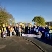 Residents of Clavering Walk, Cooden, protesting in February 2019 over Bellway's plans.Pictured at the entrance of the proposed site. SUS-190220-103633001