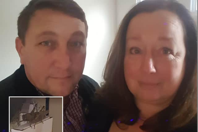 Rob and Briony Velloms-Hodgson. Inset, the locust they found in Horsham Sainsbury's