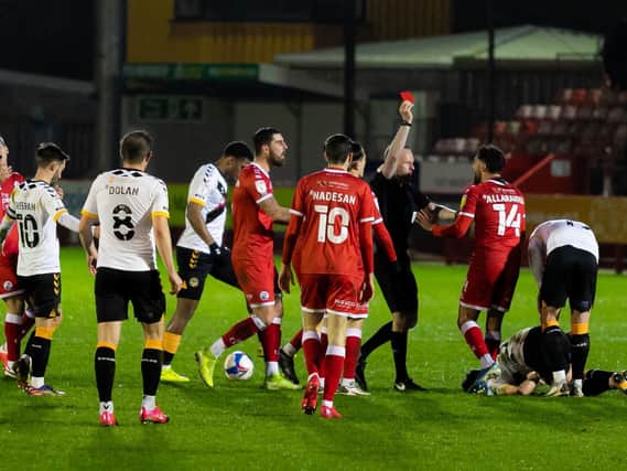 Tarryn Allarkahia is shown a red card. Picture by @uksportsimagesltd