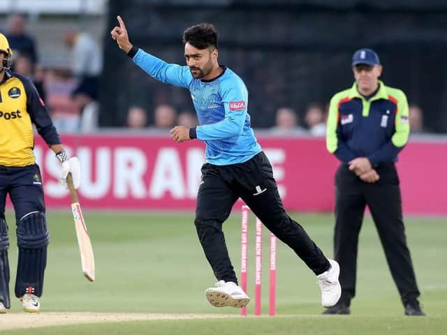 Rashid Khan takes a wicket for the Sharks in 2019 / Picture: Sussex Cricket