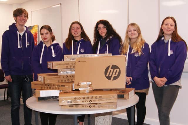 The Felpham Community College student leadership team with the delivery of equipment