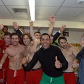 Crawley Town players in the changing room after the game