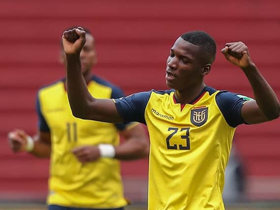 Ecuador's Moises Caicedo celebrates after scoring against Uruguay during their 2022 World Cup South American qualifier