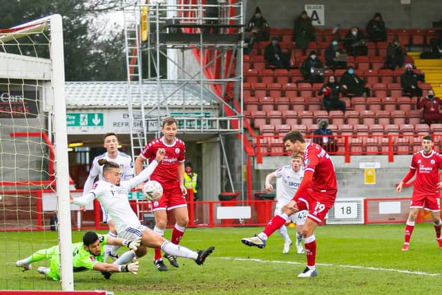 Jordan Tunnicliffe hammers home the third goal. Picture: UK Sports Images Limited