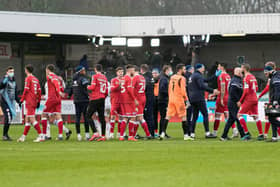 Crawley Town players at the end of the game. Picture by Uk Sports Images Ltd