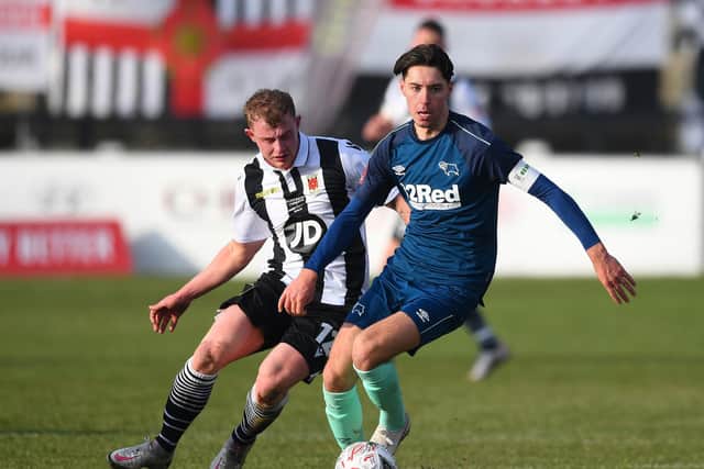 Isaac Hutchinson in action for Derby at Chorley - wearing the skipper's armband / Picture: Getty